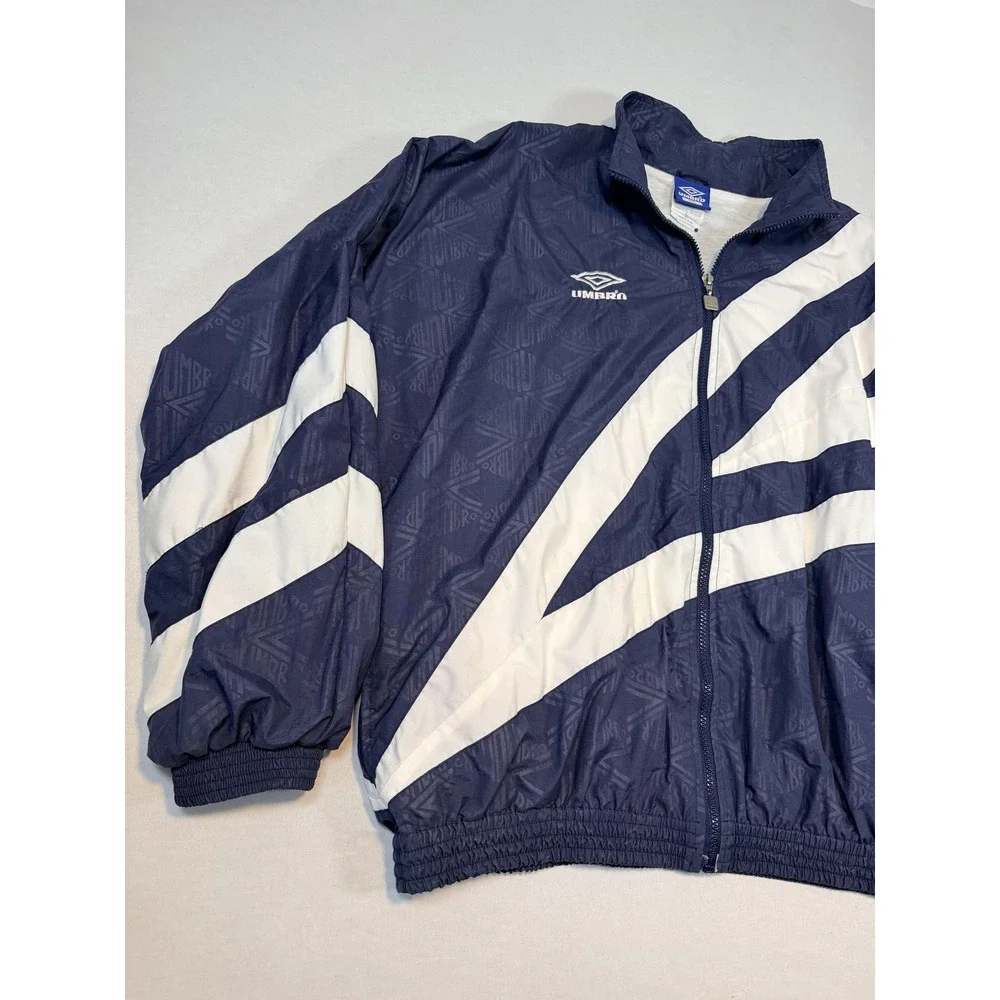 Vintage Umbro Jacket Mens XL Blue White Stripe Full Zip Windbreaker Soccer 90s
